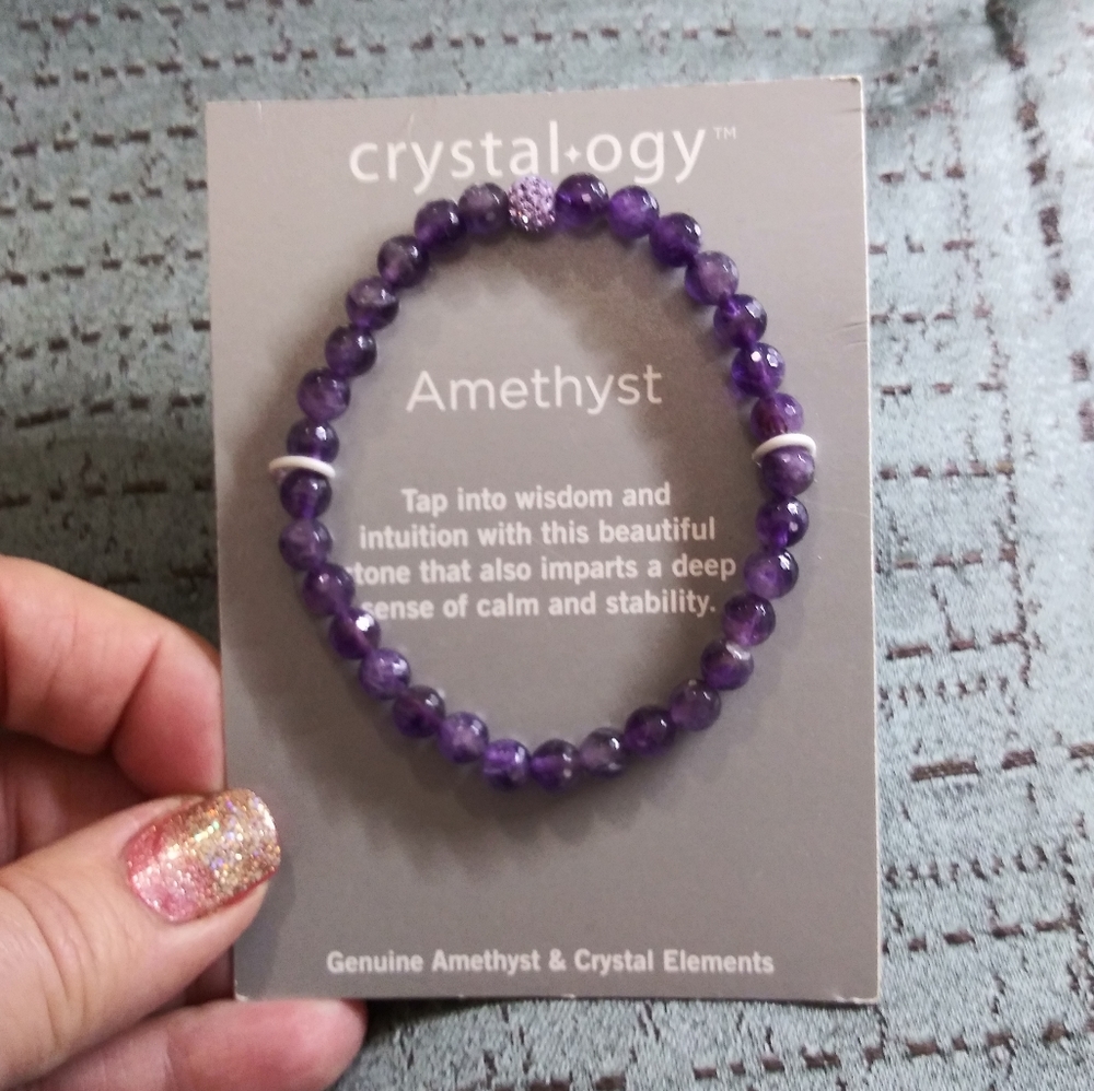 Stretchy genuine Amethyst and crystal bracelet NWT